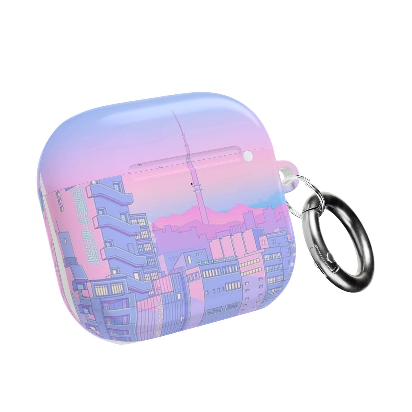 Pastel Cityscape AirPod Case — Pink & Lavender Urban Sunset Design
