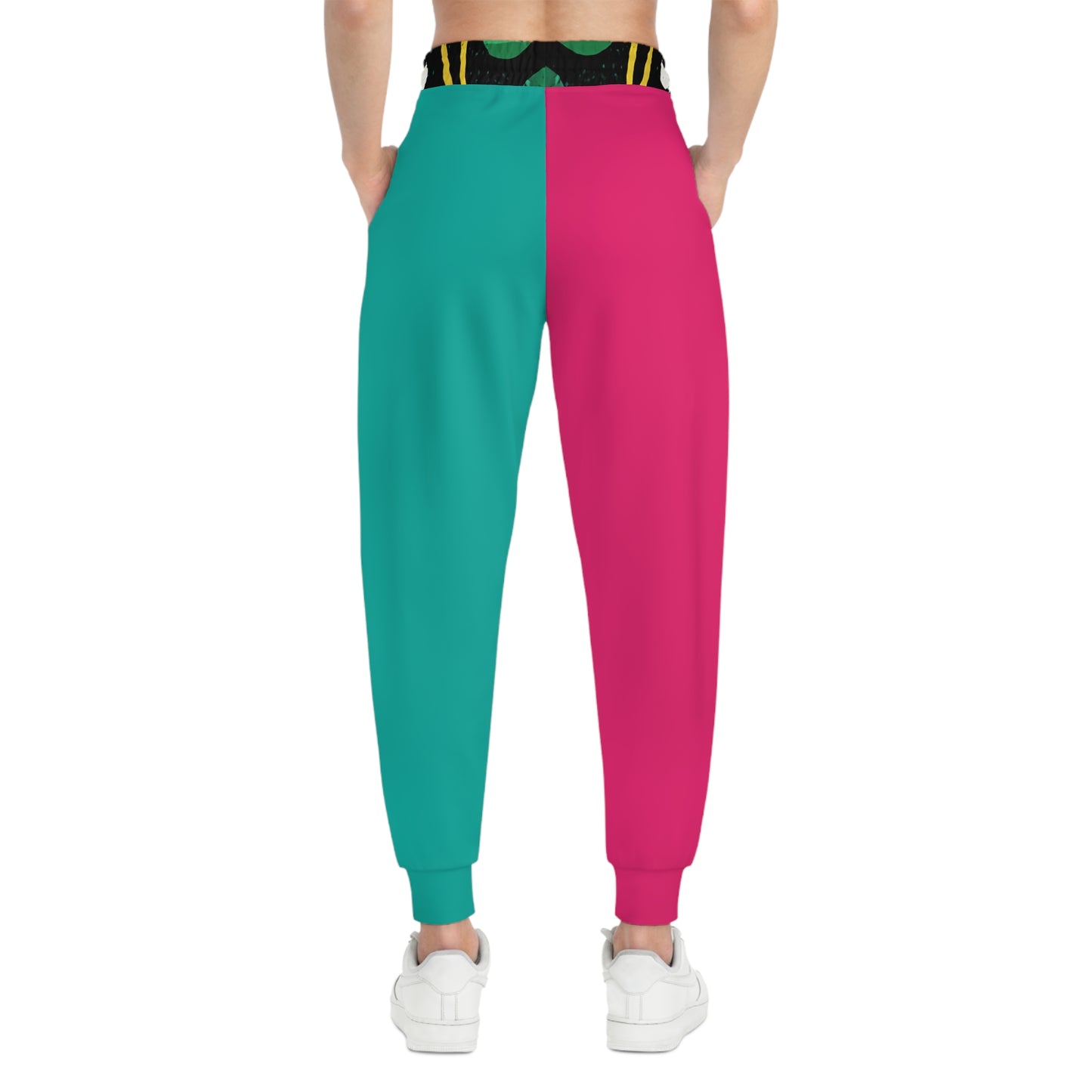 Colorblock Athletic Joggers — Pink & Teal Split Design