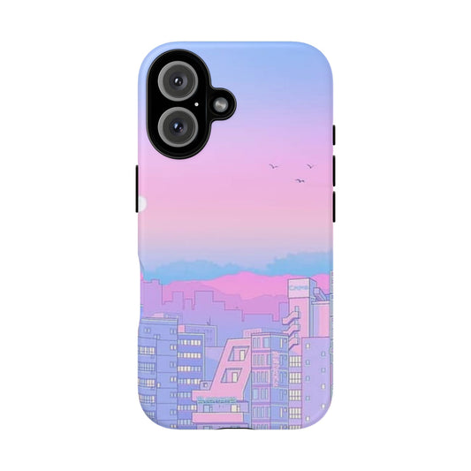 Pastel City Skyline Tough Phone Case — Pink Blue Vaporwave iPhone Cover