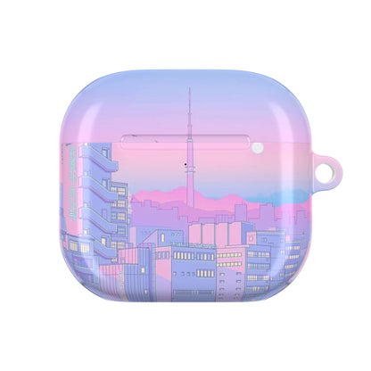 Pastel Cityscape AirPod Case — Pink & Lavender Urban Sunset Design
