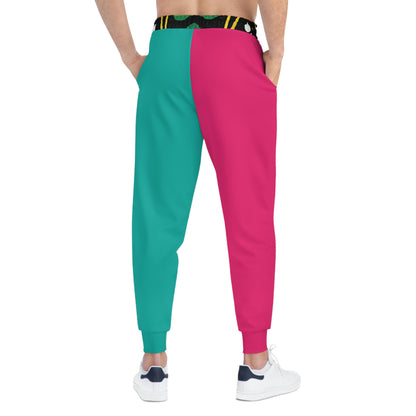 Colorblock Athletic Joggers — Pink & Teal Split Design