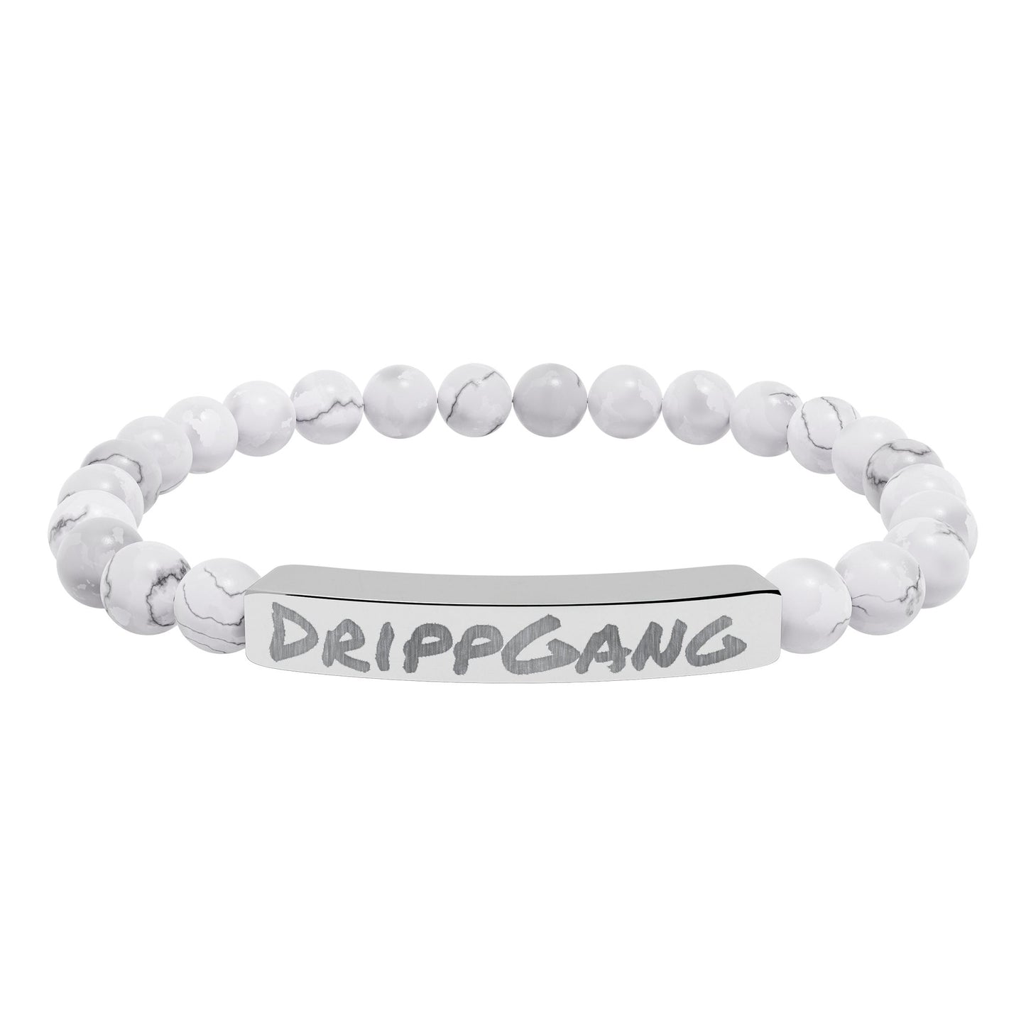 Engraved Natural Stone Stretch Bar Bracelet — "DRIPGANG" Beaded Bracelet