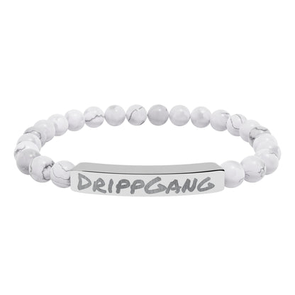 Engraved Natural Stone Stretch Bar Bracelet — "DRIPGANG" Beaded Bracelet