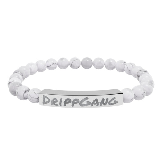 Engraved Natural Stone Stretch Bar Bracelet — "DRIPGANG" Beaded Bracelet