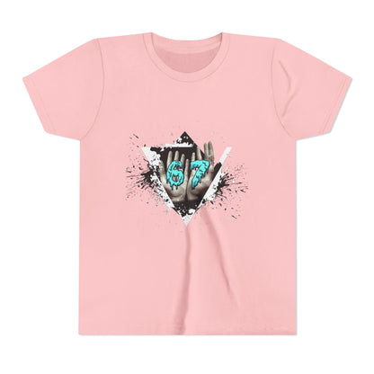 Youth Tee — Grunge 67 Graphic Tee (Aqua Neon Number)