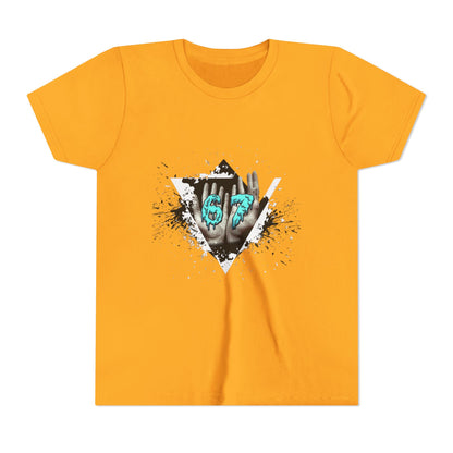 Youth Tee — Grunge 67 Graphic Tee (Aqua Neon Number)