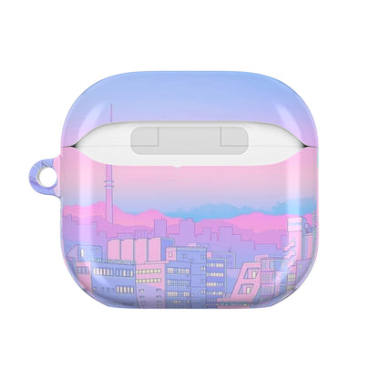 Pastel Cityscape AirPod Case — Pink & Lavender Urban Sunset Design