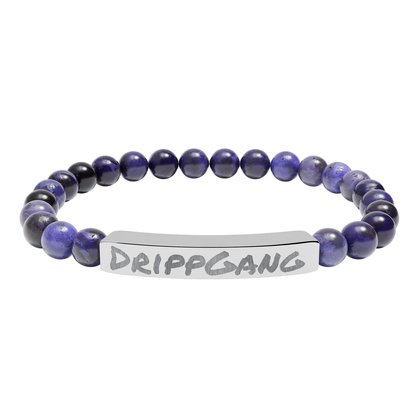 Engraved Natural Stone Stretch Bar Bracelet — "DRIPGANG" Beaded Bracelet