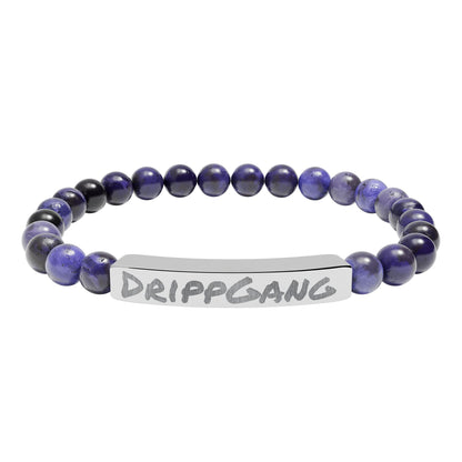 Engraved Natural Stone Stretch Bar Bracelet — "DRIPGANG" Beaded Bracelet