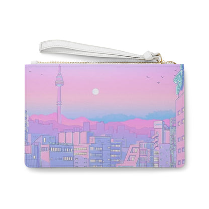 City Sunset Clutch Bag — Pastel Kawaii Seoul Skyline Wristlet