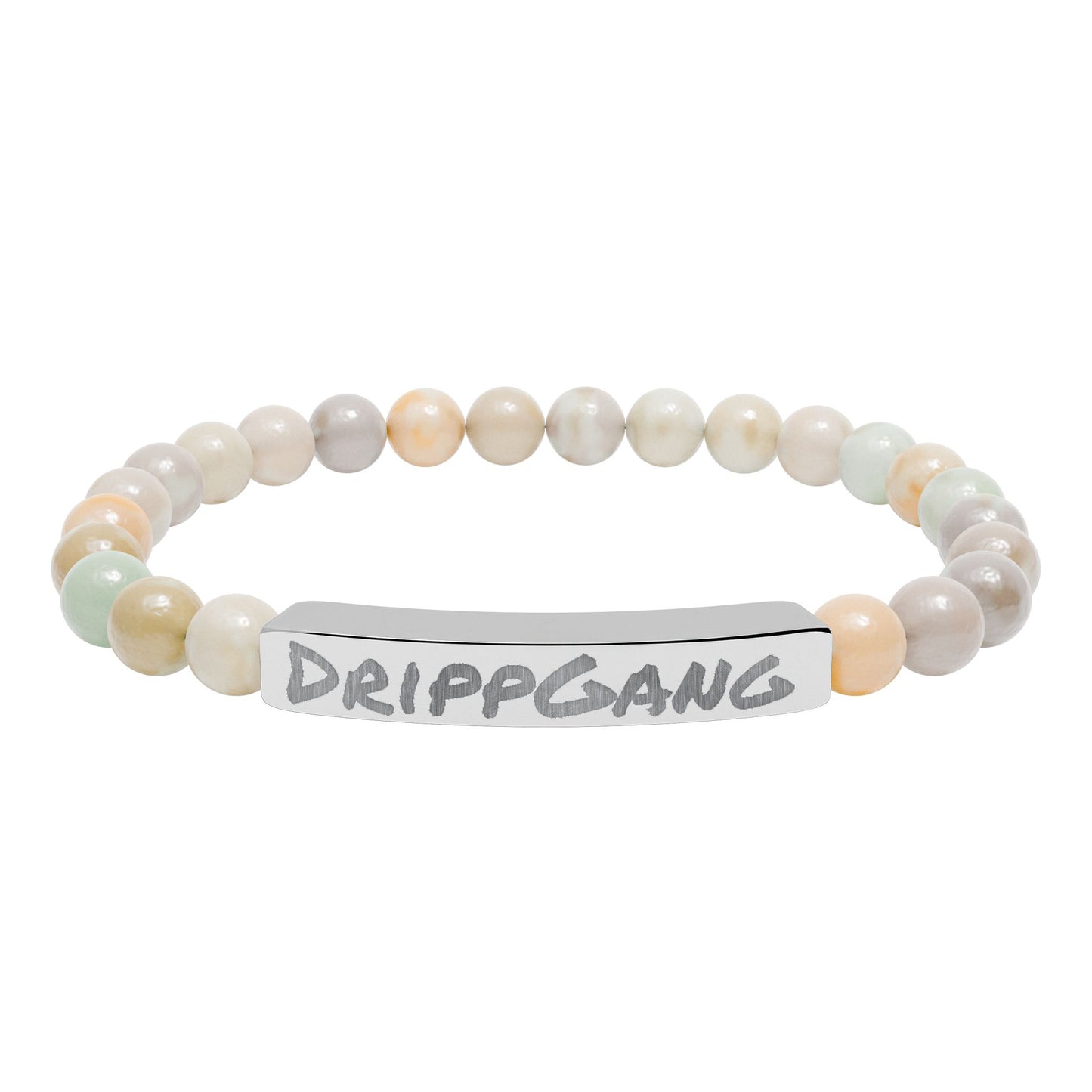 Engraved Natural Stone Stretch Bar Bracelet — "DRIPGANG" Beaded Bracelet