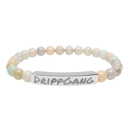 Engraved Natural Stone Stretch Bar Bracelet — "DRIPGANG" Beaded Bracelet
