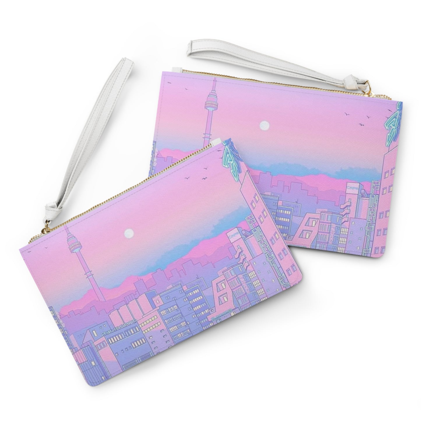 City Sunset Clutch Bag — Pastel Kawaii Seoul Skyline Wristlet