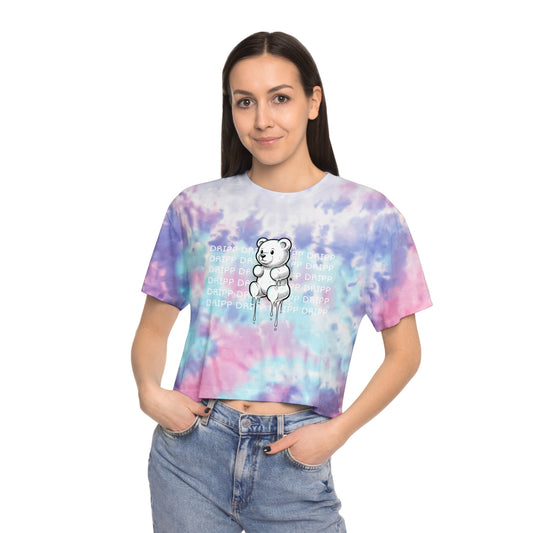 DrippGang Tie-Dye Crop Tee — Cute Teddy Graphic Women's Top