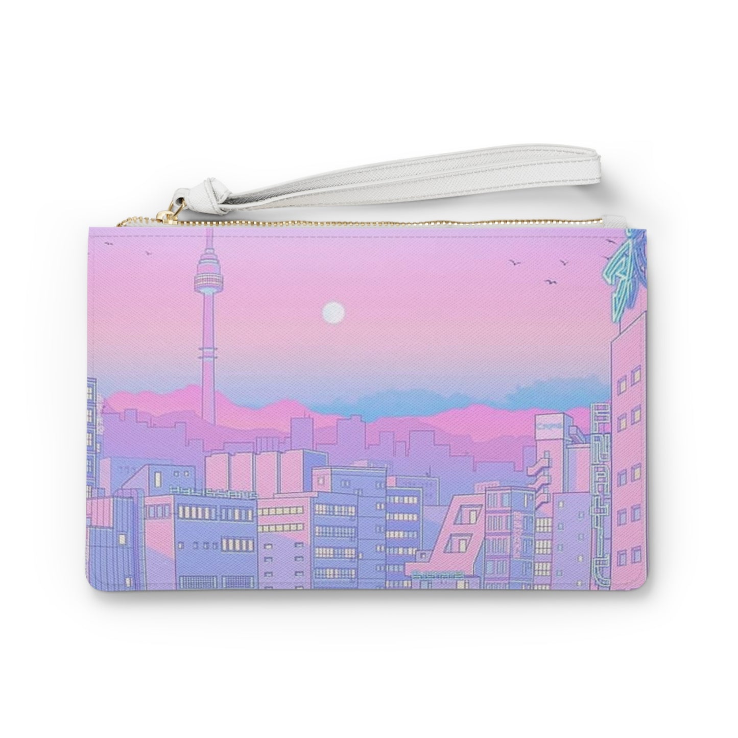 City Sunset Clutch Bag — Pastel Kawaii Seoul Skyline Wristlet