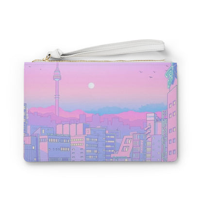 City Sunset Clutch Bag — Pastel Kawaii Seoul Skyline Wristlet