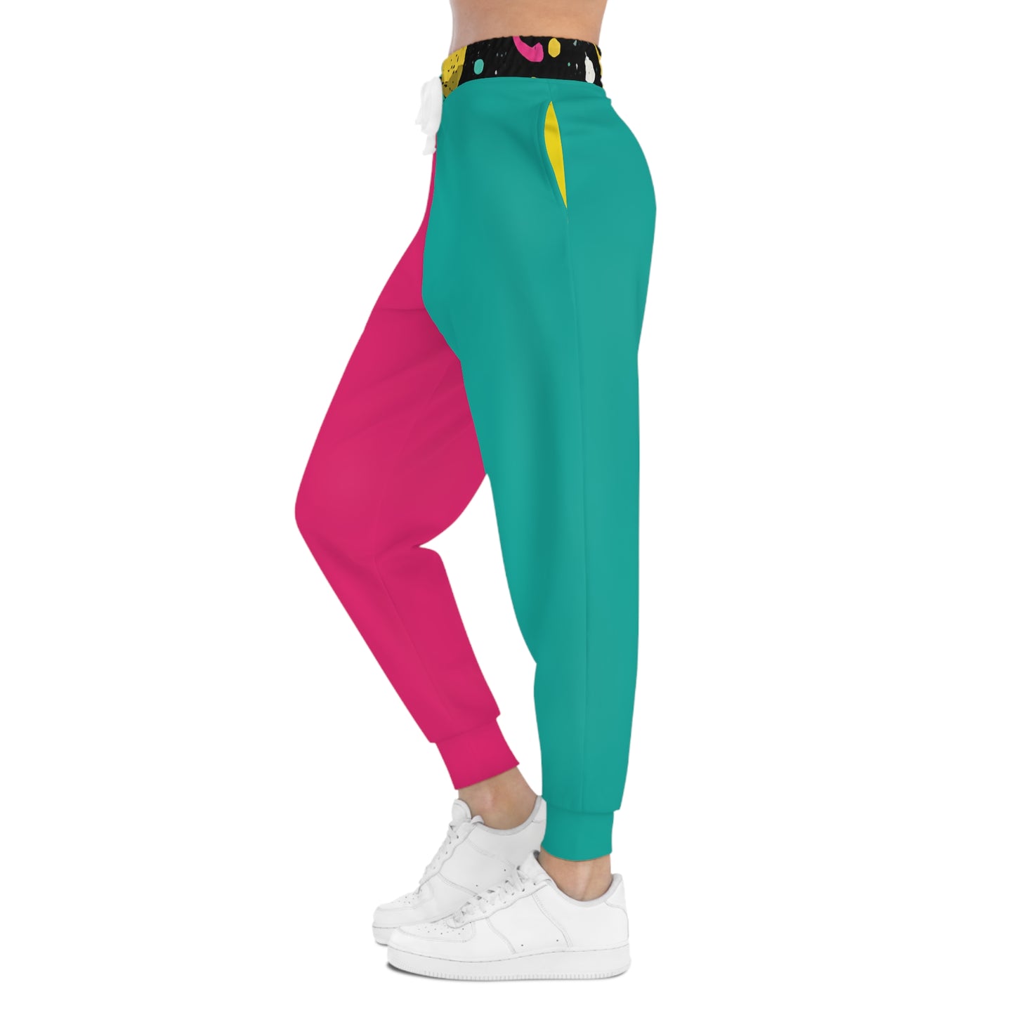 Colorblock Athletic Joggers — Pink & Teal Split Design