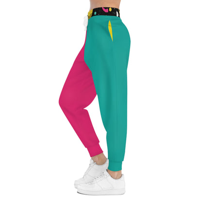 Colorblock Athletic Joggers — Pink & Teal Split Design