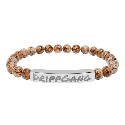 Engraved Natural Stone Stretch Bar Bracelet — "DRIPGANG" Beaded Bracelet