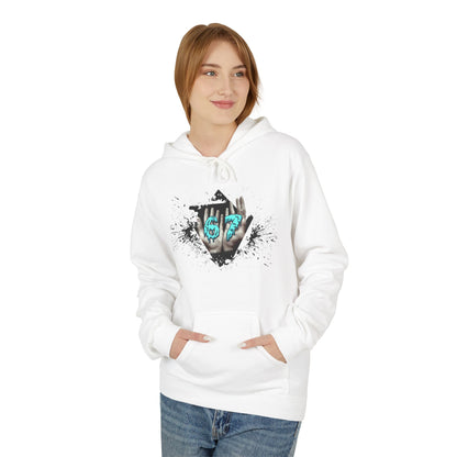 Blue Heart Splash Hoodie — Teal Grunge Heart Graphic Hoodie