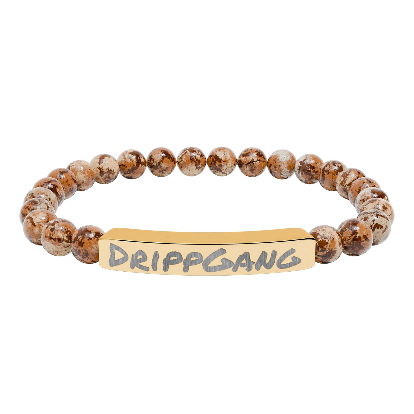 Engraved Natural Stone Stretch Bar Bracelet — "DRIPGANG" Beaded Bracelet