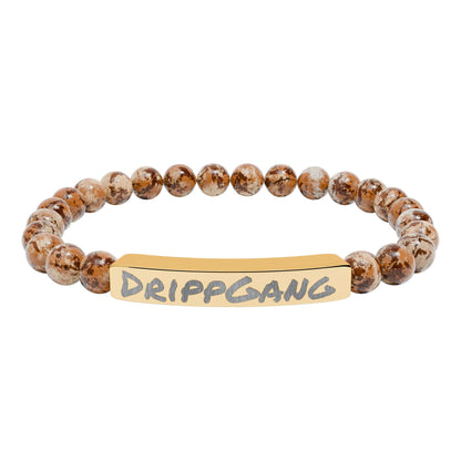 Engraved Natural Stone Stretch Bar Bracelet — "DRIPGANG" Beaded Bracelet