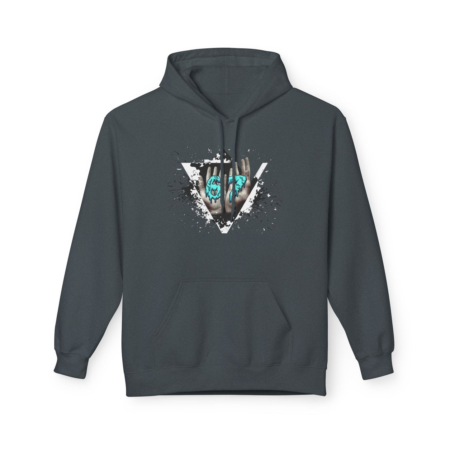 Blue Heart Splash Hoodie — Teal Grunge Heart Graphic Hoodie