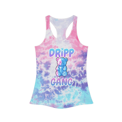 Tie-Dye "Dripp Gang" Racerback Tank Top — Pastel Teddy Graphic Summer Tank
