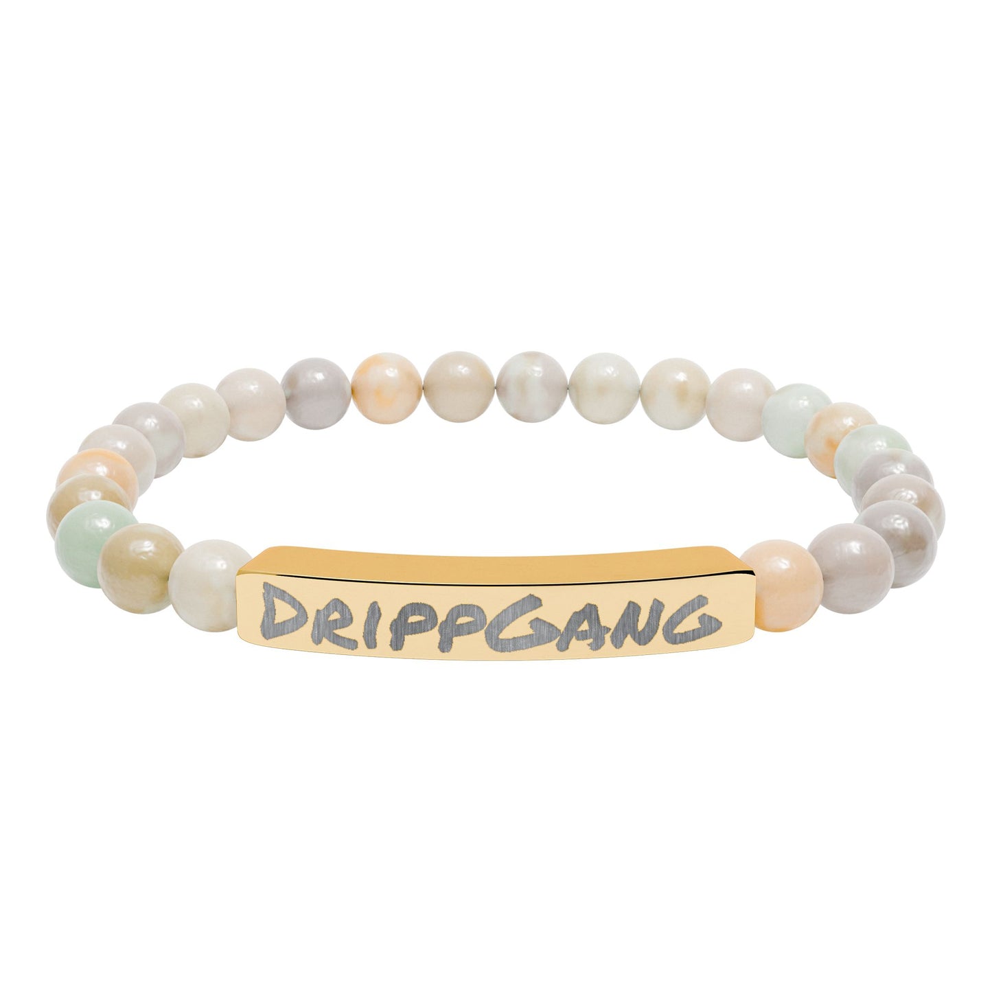 Engraved Natural Stone Stretch Bar Bracelet — "DRIPGANG" Beaded Bracelet