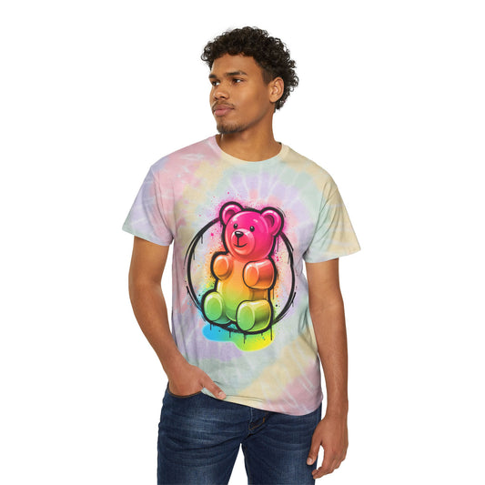 Tie-Dye T-Shirt with Rainbow Gummy Bear Spiral — Pastel Spiral Tee