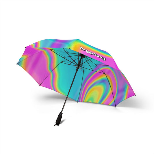Vibrant Rainbow Swirl Foldable Umbrella – 'Dripgang' Semi-Automatic Travel Umbrella