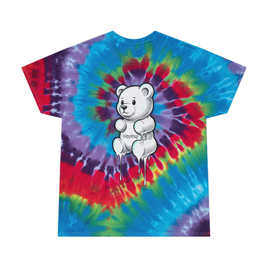 Pastel Tie-Dye Tee with Dripping Bear Graphic — Spiral Rainbow Hippie Shirt