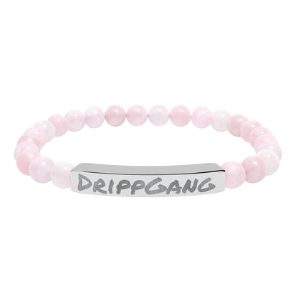 Engraved Natural Stone Stretch Bar Bracelet — "DRIPGANG" Beaded Bracelet