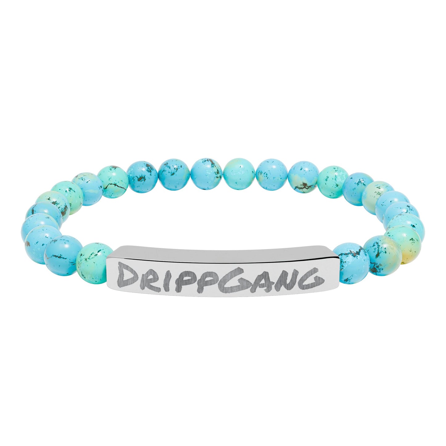 Engraved Natural Stone Stretch Bar Bracelet — "DRIPGANG" Beaded Bracelet