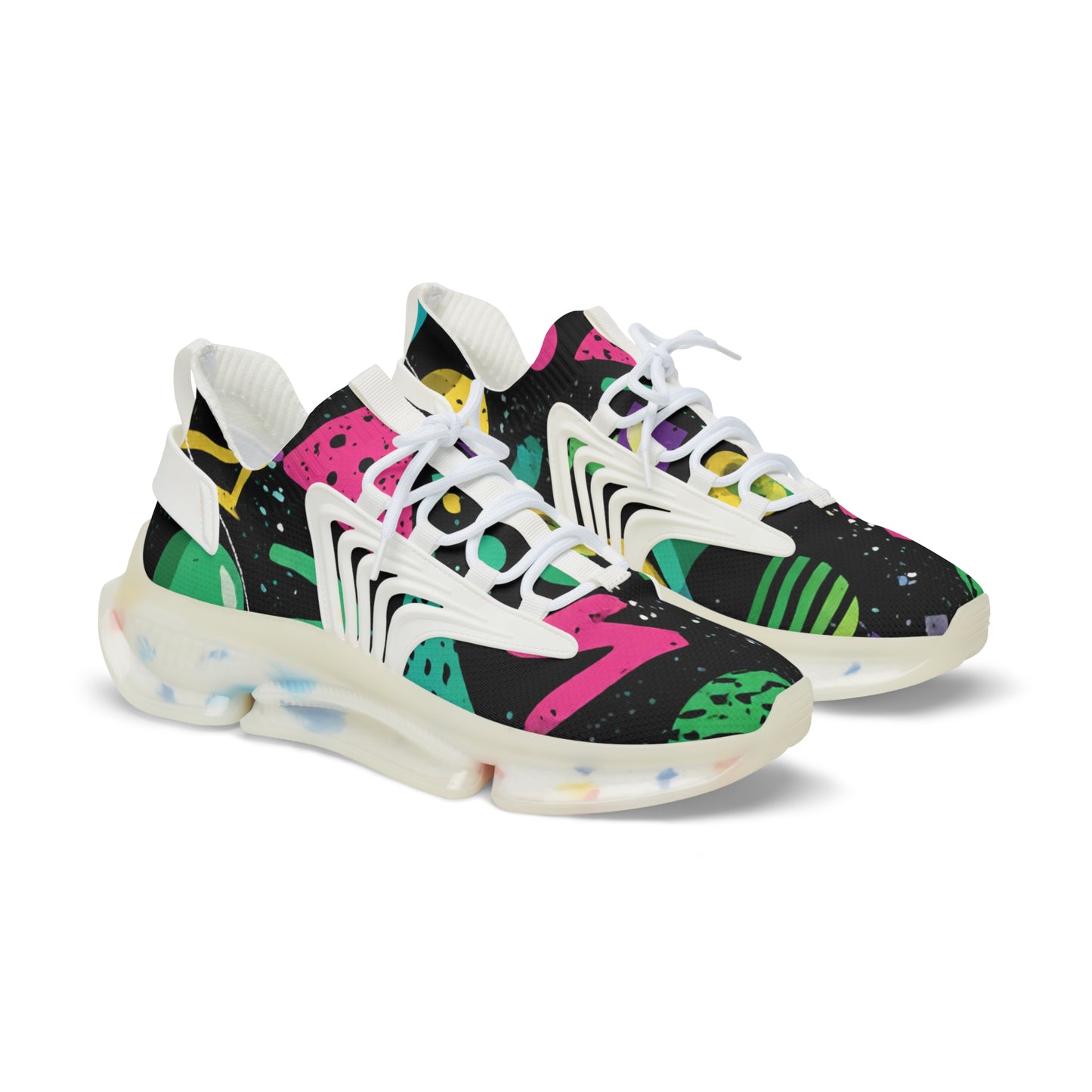 Men's Mesh Sneakers — Retro Neon Abstract Athletic Shoes