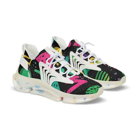 Men's Mesh Sneakers — Retro Neon Abstract Athletic Shoes