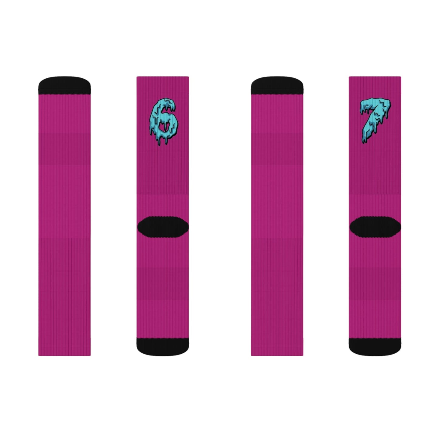 Number Graphic Sublimation Socks — Blue Drip 6 & 7 Crew Socks