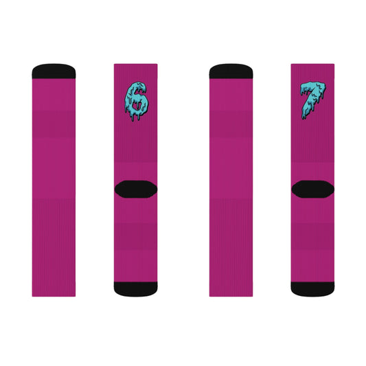 Number Graphic Sublimation Socks — Blue Drip 6 & 7 Crew Socks