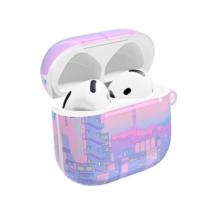 Pastel Cityscape AirPod Case — Pink & Lavender Urban Sunset Design