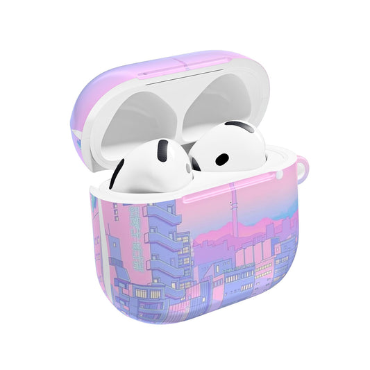 Pastel Cityscape AirPod Case — Pink & Lavender Urban Sunset Design