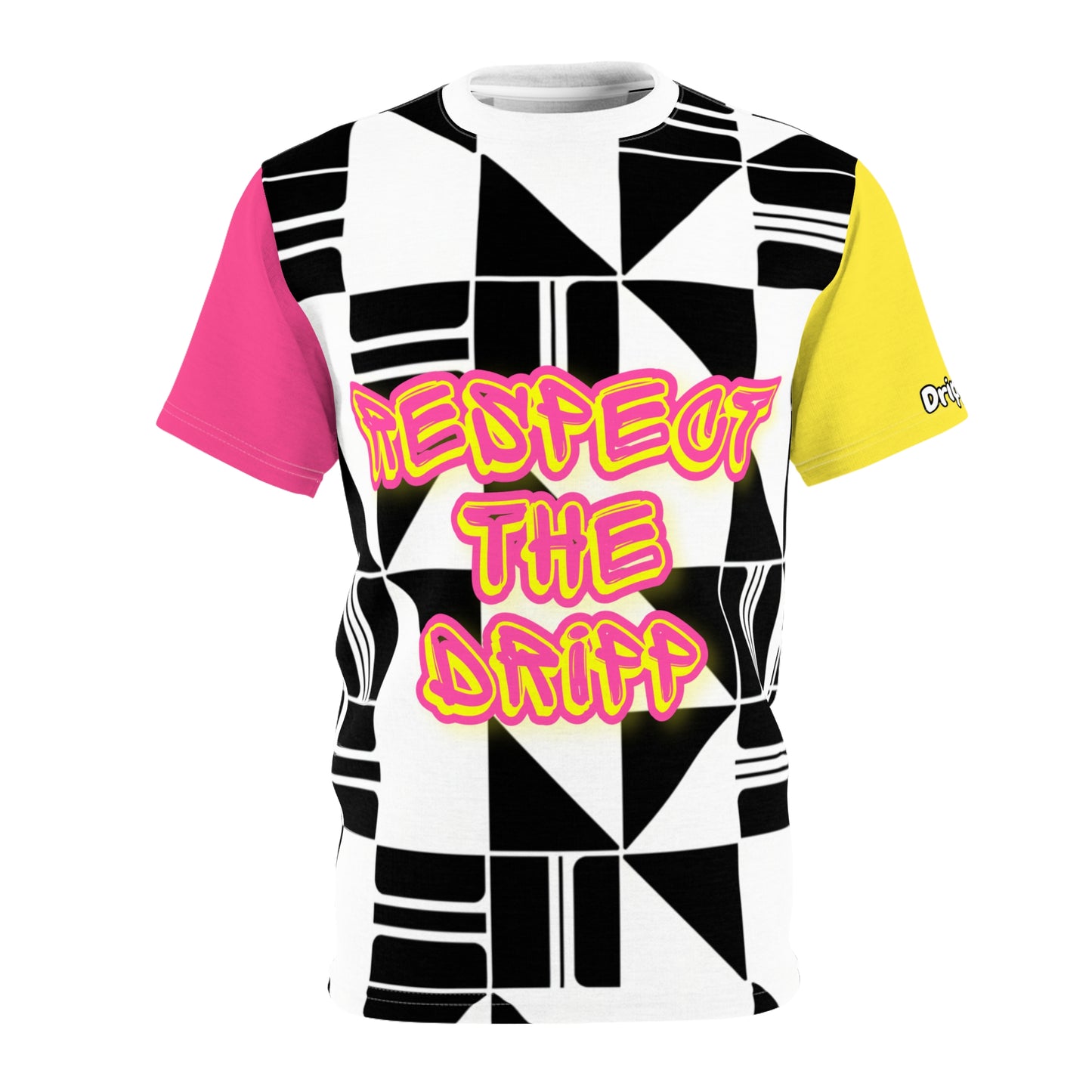 Pink and Yellow Respect The Dripp Tee — Colorful Streetwear Graphic T-Shirt