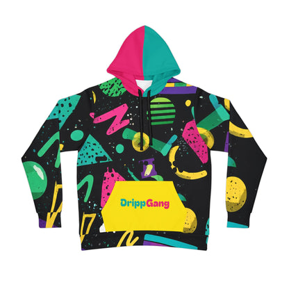 Retro 90s Pattern Athletic Hoodie — Colorful Geometric All-Over Print