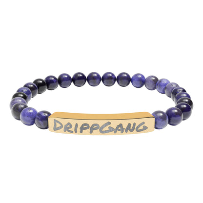 Engraved Natural Stone Stretch Bar Bracelet — "DRIPGANG" Beaded Bracelet