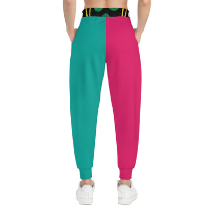 Colorblock Athletic Joggers — Pink & Teal Split Design