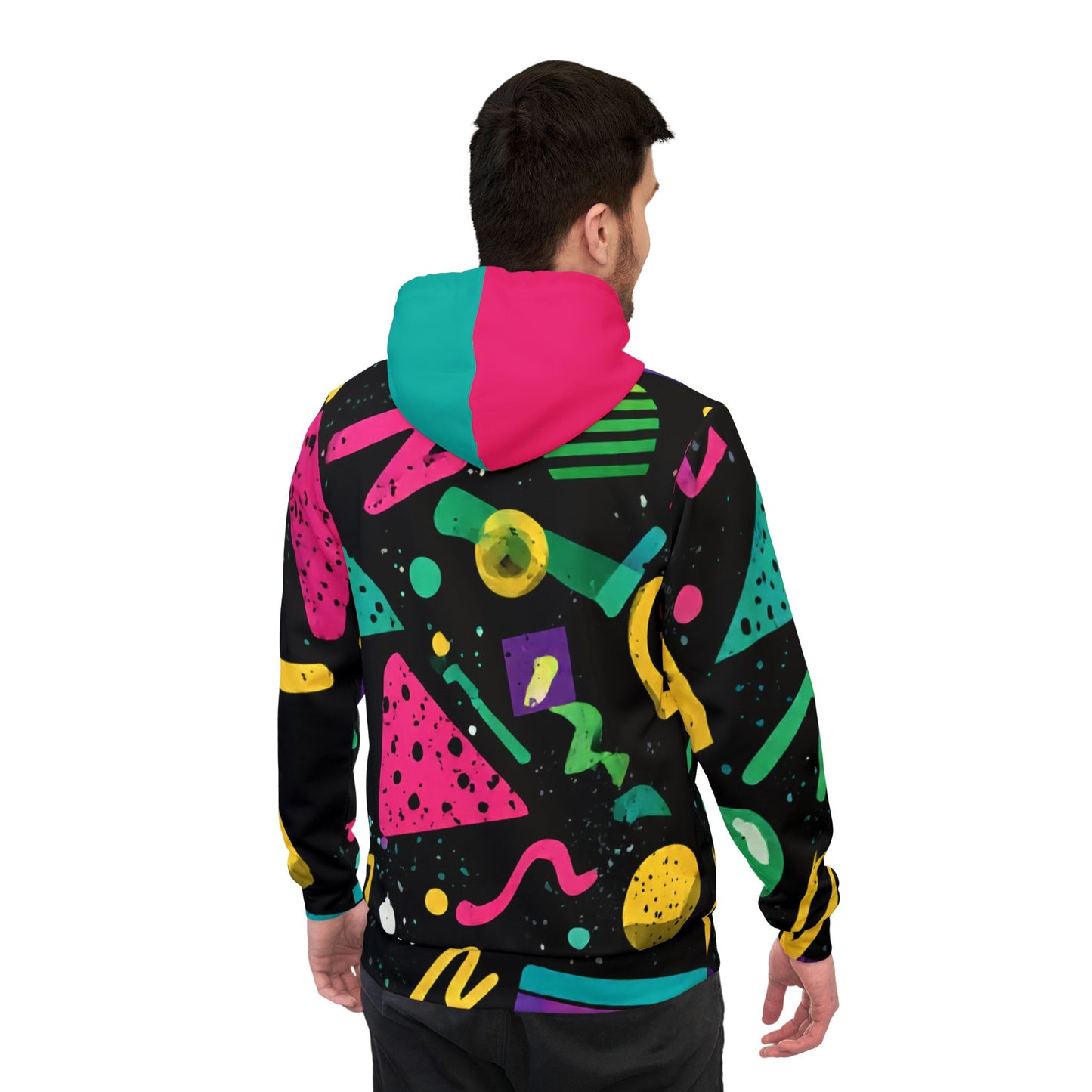 Retro 90s Pattern Athletic Hoodie — Colorful Geometric All-Over Print