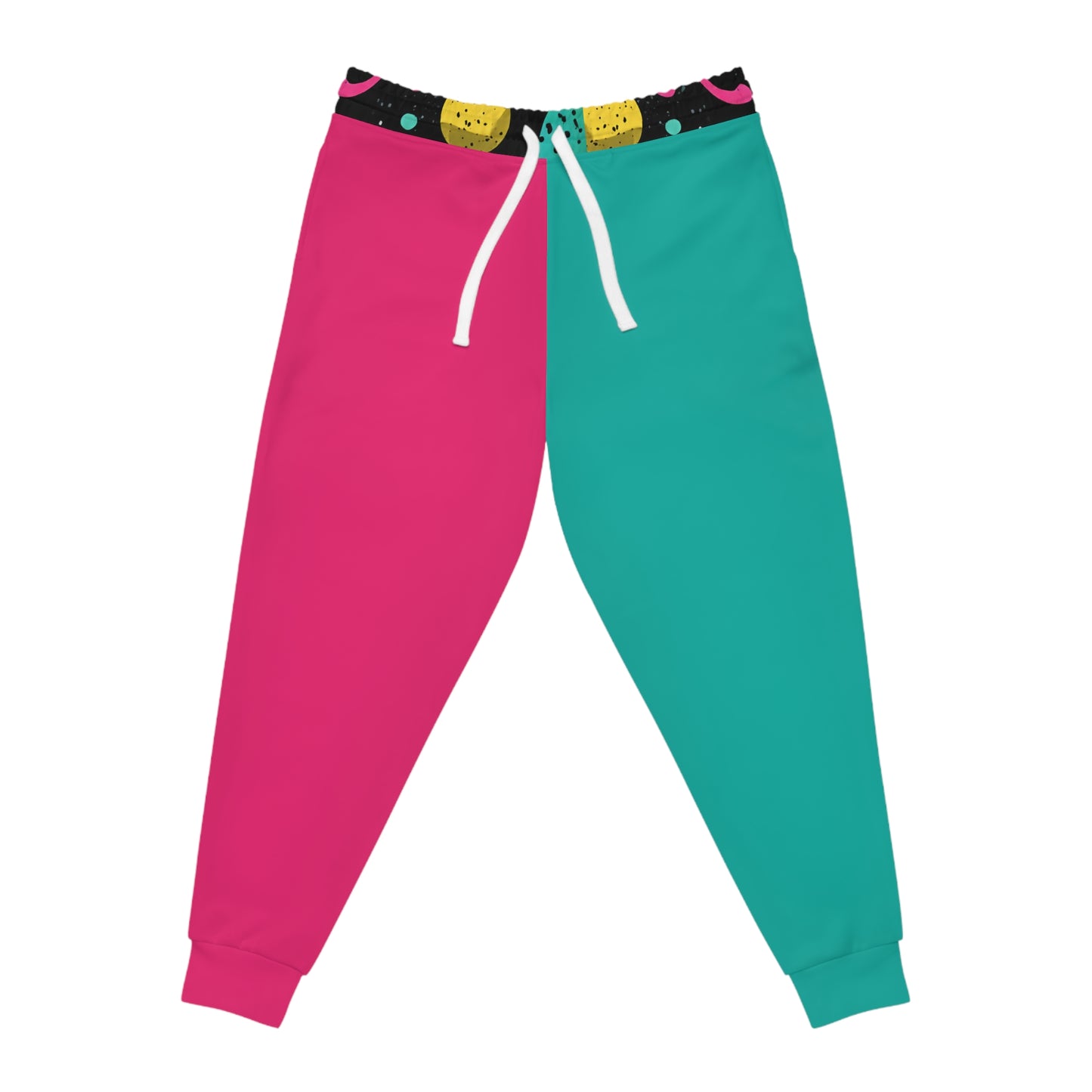 Colorblock Athletic Joggers — Pink & Teal Split Design