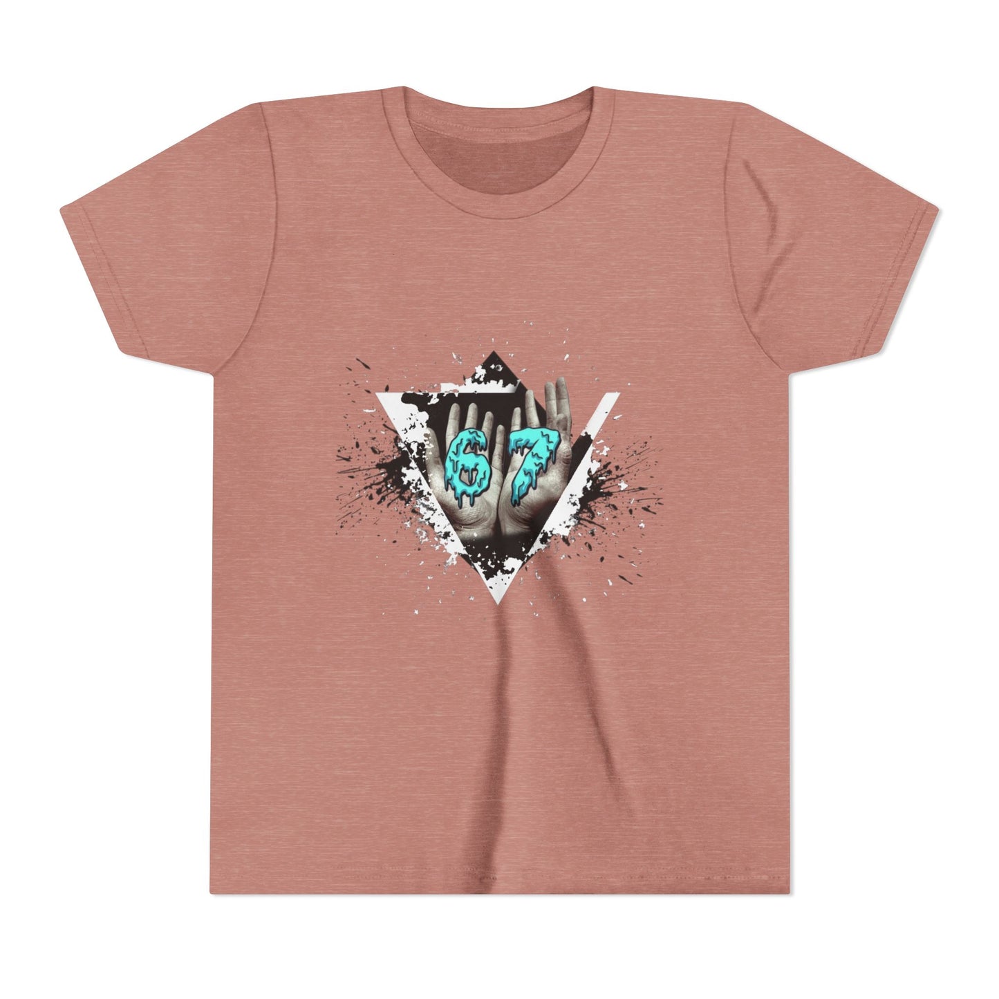 Youth Tee — Grunge 67 Graphic Tee (Aqua Neon Number)