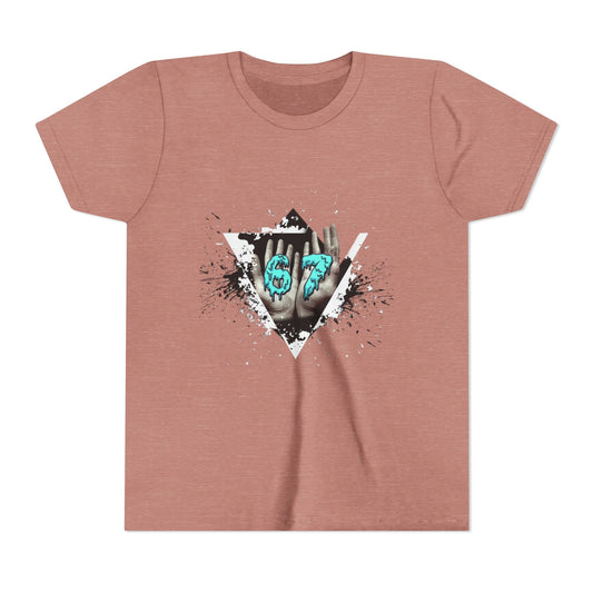 Youth Tee — Grunge 67 Graphic Tee (Aqua Neon Number)