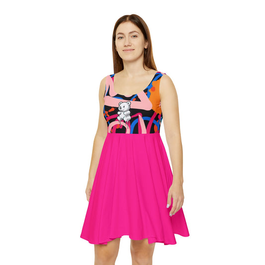 Pink Skater Dress with Graffiti Top & Cute Teddy Graphic