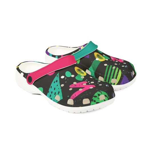 Retro Neon Pattern EVA Clog Shoes — Colorful 90s-Inspired Slip-On Comfort